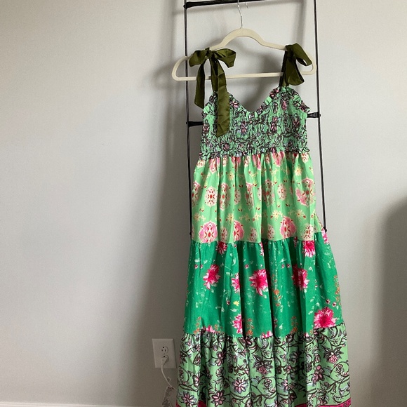 Dresses & Skirts - Green and Pink Tiered Maxi Sundress